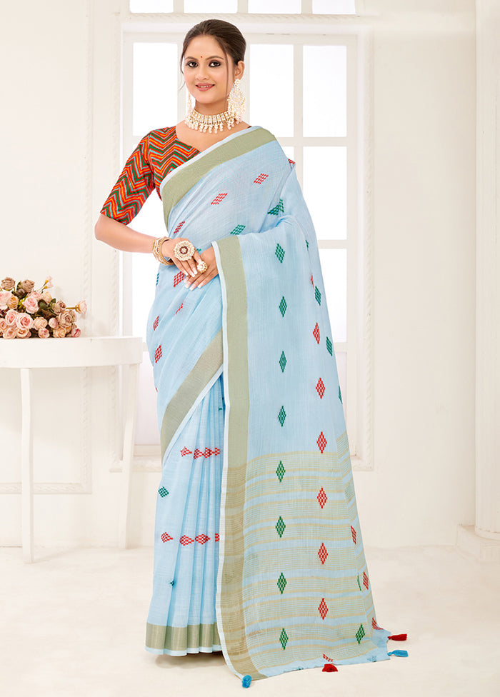 Sky blue Spun Silk Saree With Blouse Piece - Indian Silk House Agencies