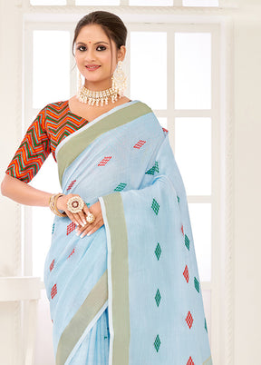 Sky blue Spun Silk Saree With Blouse Piece - Indian Silk House Agencies