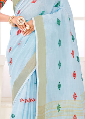 Sky blue Spun Silk Saree With Blouse Piece - Indian Silk House Agencies