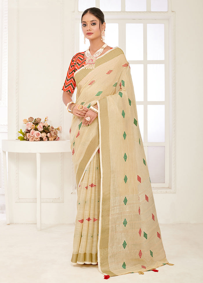 Cream Spun Silk Saree With Blouse Piece - Indian Silk House Agencies