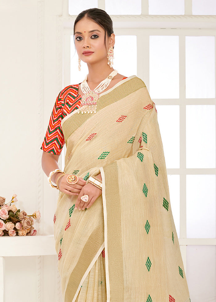 Cream Spun Silk Saree With Blouse Piece - Indian Silk House Agencies