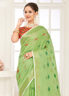 Light Green Spun Silk Saree With Blouse Piece - Indian Silk House Agencies