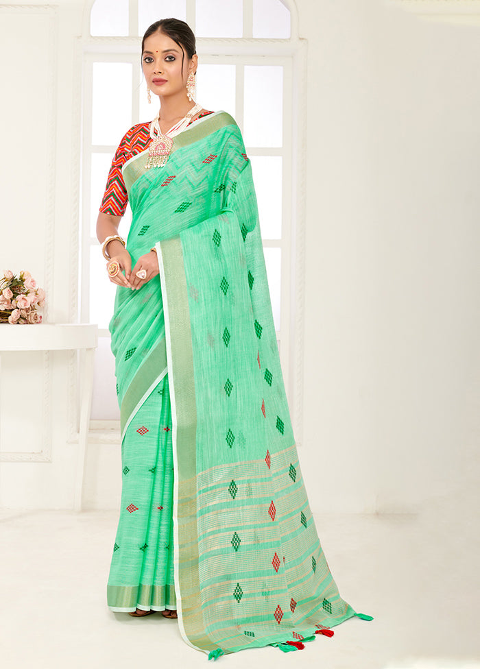 Sea Green Spun Silk Saree With Blouse Piece - Indian Silk House Agencies