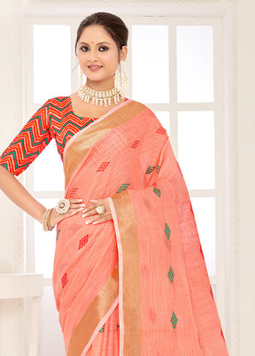 Peach Spun Silk Saree With Blouse Piece - Indian Silk House Agencies