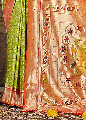 Parrot Green Spun Silk Saree With Blouse Piece - Indian Silk House Agencies