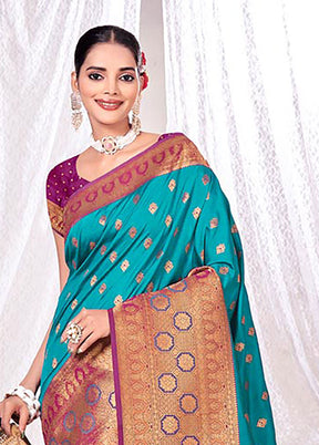 Sky Blue Spun Silk Saree With Blouse Piece - Indian Silk House Agencies