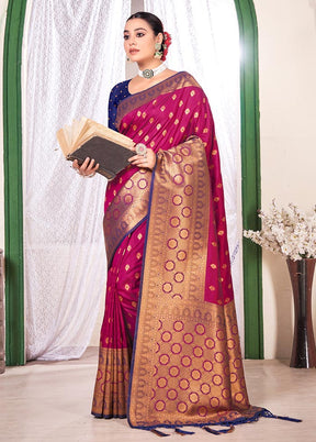 Magenta Spun Silk Saree With Blouse Piece - Indian Silk House Agencies