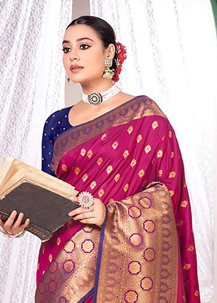 Magenta Spun Silk Saree With Blouse Piece - Indian Silk House Agencies