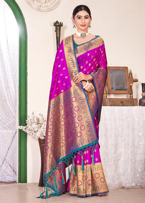 Dark Pink Spun Silk Saree With Blouse Piece - Indian Silk House Agencies