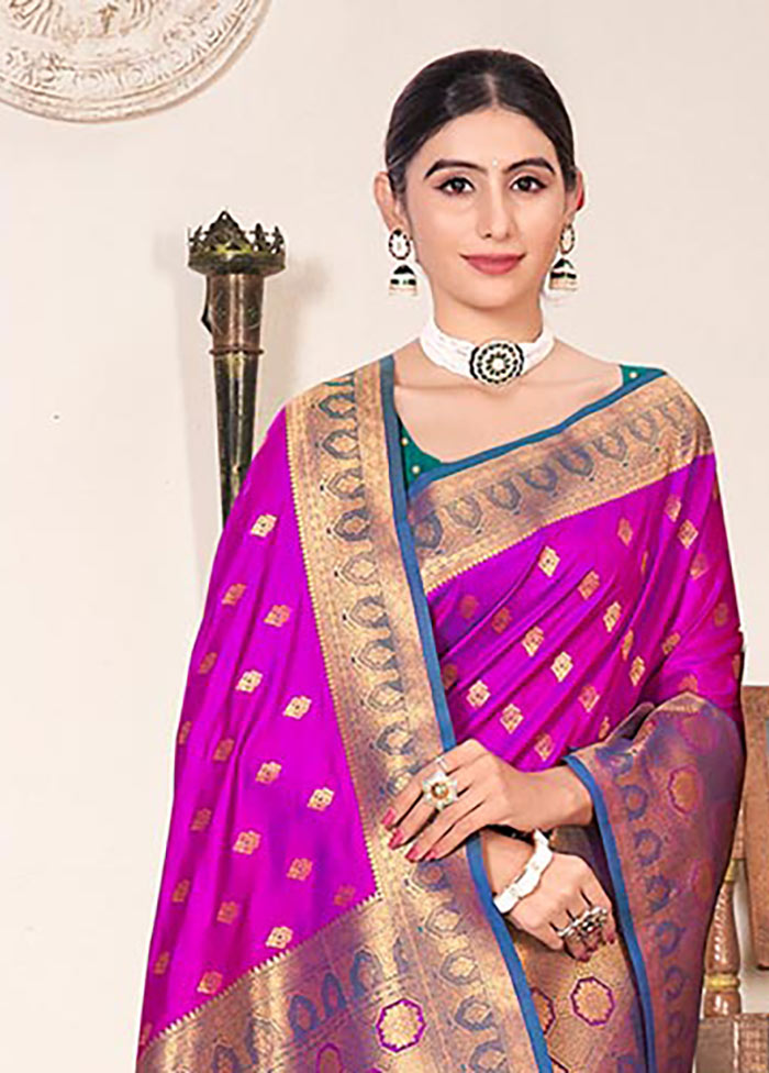 Dark Pink Spun Silk Saree With Blouse Piece - Indian Silk House Agencies