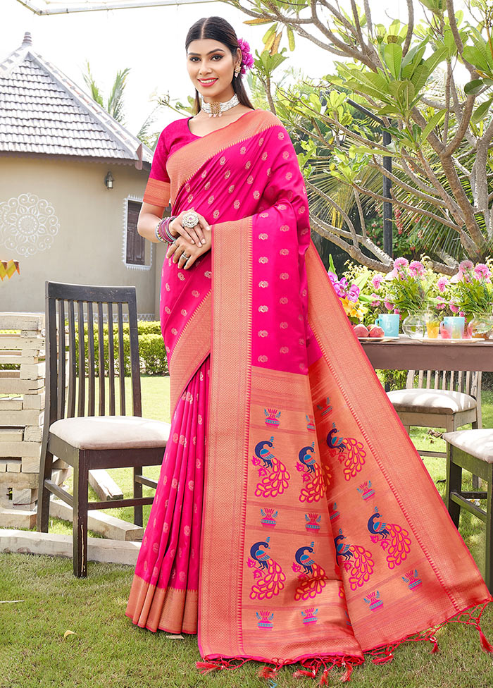 Pink Spun Silk Saree With Blouse Piece - Indian Silk House Agencies