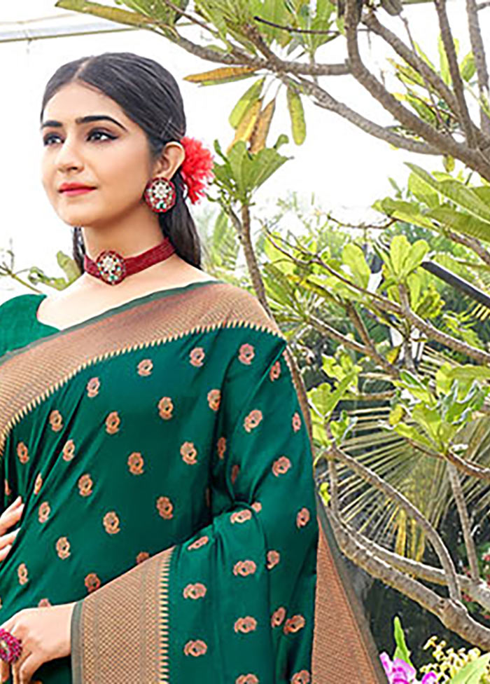 Green Spun Silk Saree With Blouse Piece - Indian Silk House Agencies