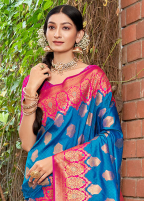 Sky Blue Dupion Silk Saree With Blouse Piece - Indian Silk House Agencies