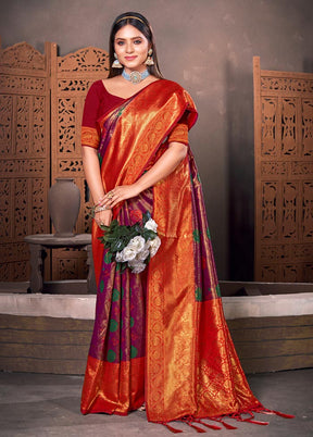 Dark Pink Spun Silk Saree With Blouse Piece - Indian Silk House Agencies