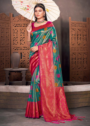 Sea Green Spun Silk Saree With Blouse Piece - Indian Silk House Agencies
