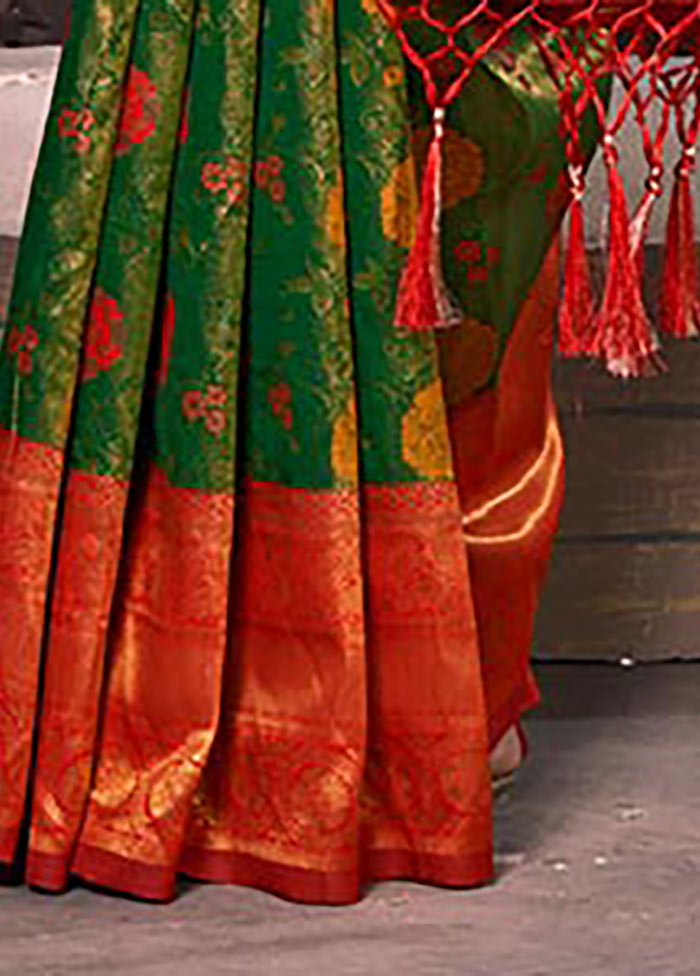 Green Spun Silk Saree With Blouse Piece - Indian Silk House Agencies