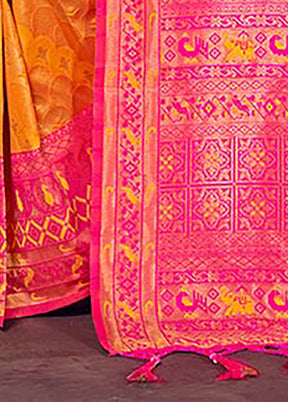 Mustard Spun Silk Saree With Blouse Piece - Indian Silk House Agencies