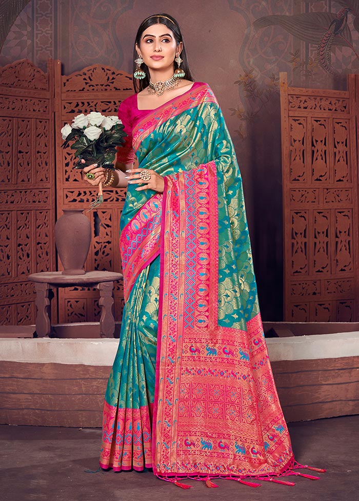 Sea Green Spun Silk Saree With Blouse Piece - Indian Silk House Agencies