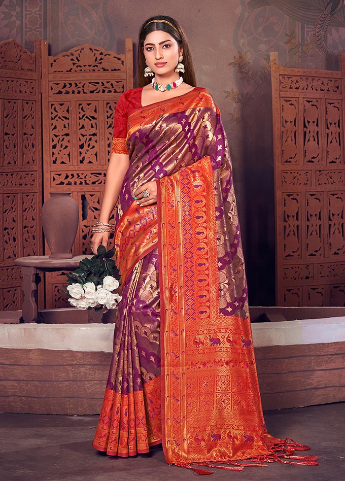 Purple Spun Silk Saree With Blouse Piece - Indian Silk House Agencies