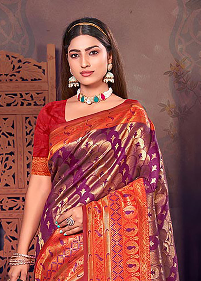 Purple Spun Silk Saree With Blouse Piece - Indian Silk House Agencies