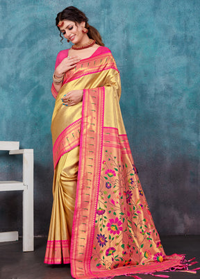 Cream Paithani Silk Saree With Blouse Piece - Indian Silk House Agencies