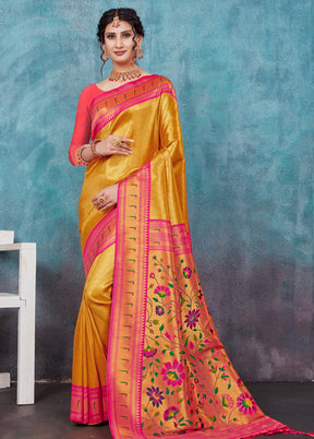 Mustard Paithani Silk Saree With Blouse Piece - Indian Silk House Agencies