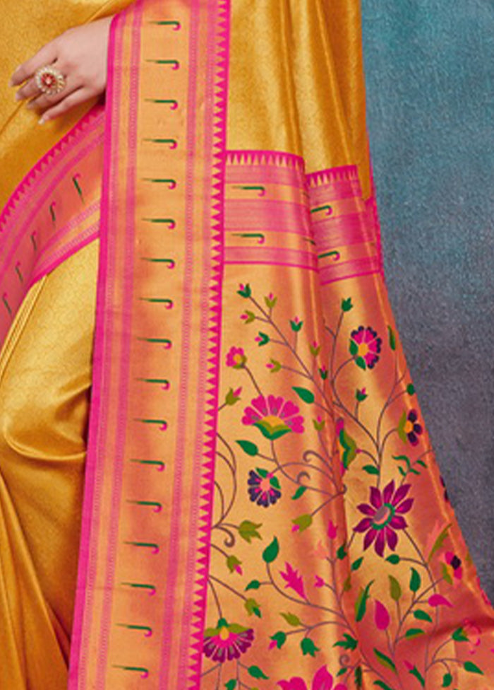 Mustard Paithani Silk Saree With Blouse Piece - Indian Silk House Agencies