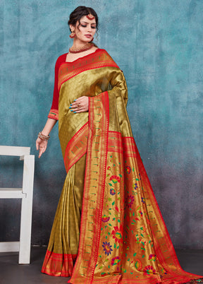 Green Paithani Silk Saree With Blouse Piece - Indian Silk House Agencies