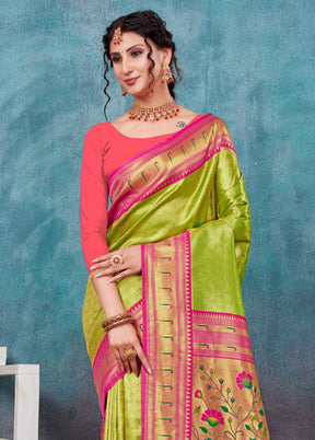 Parrot Green Paithani Silk Saree With Blouse Piece - Indian Silk House Agencies