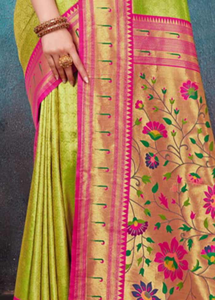 Parrot Green Paithani Silk Saree With Blouse Piece - Indian Silk House Agencies