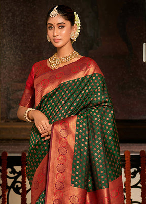 Dark Green Spun Silk Saree With Blouse Piece - Indian Silk House Agencies