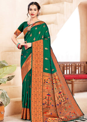 Dark Green Spun Silk Saree With Blouse Piece - Indian Silk House Agencies