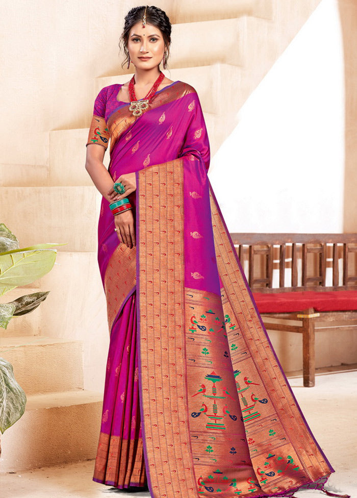 Magenta Spun Silk Saree With Blouse Piece - Indian Silk House Agencies