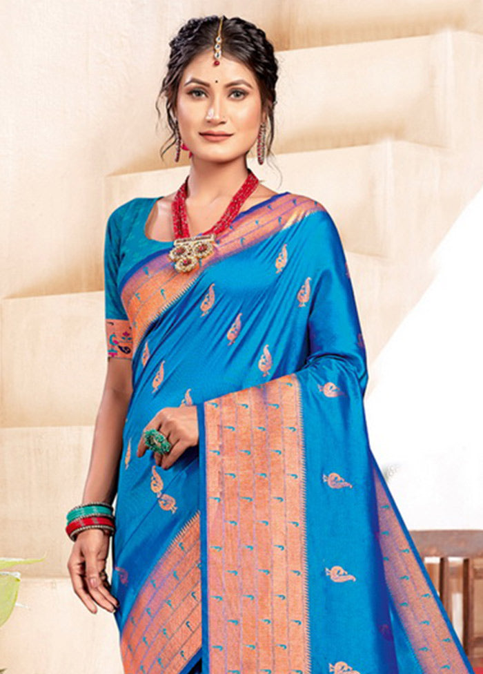 Sky Blue Spun Silk Saree With Blouse Piece - Indian Silk House Agencies