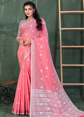 Pink Linen Silk Saree With Blouse Piece - Indian Silk House Agencies