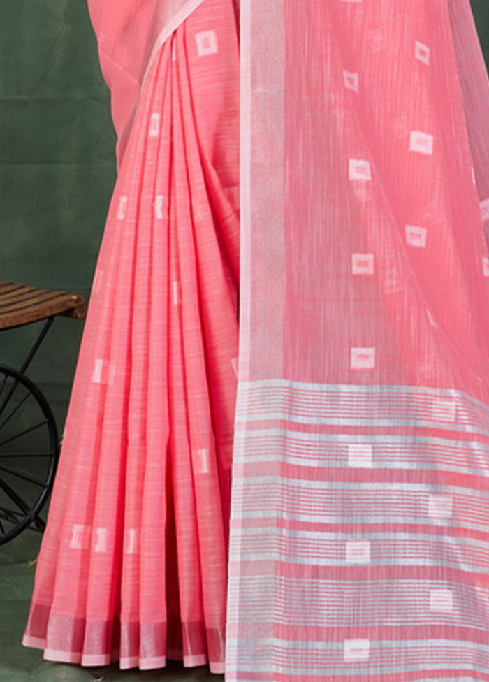 Pink Linen Silk Saree With Blouse Piece - Indian Silk House Agencies