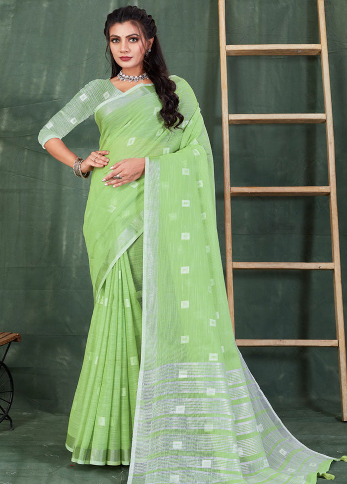 Light Green Linen Silk Saree With Blouse Piece - Indian Silk House Agencies