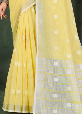Yellow Linen Silk Saree With Blouse Piece - Indian Silk House Agencies