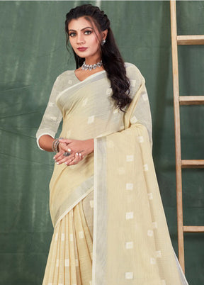 Cream Linen Silk Saree With Blouse Piece - Indian Silk House Agencies