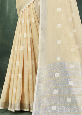 Cream Linen Silk Saree With Blouse Piece - Indian Silk House Agencies