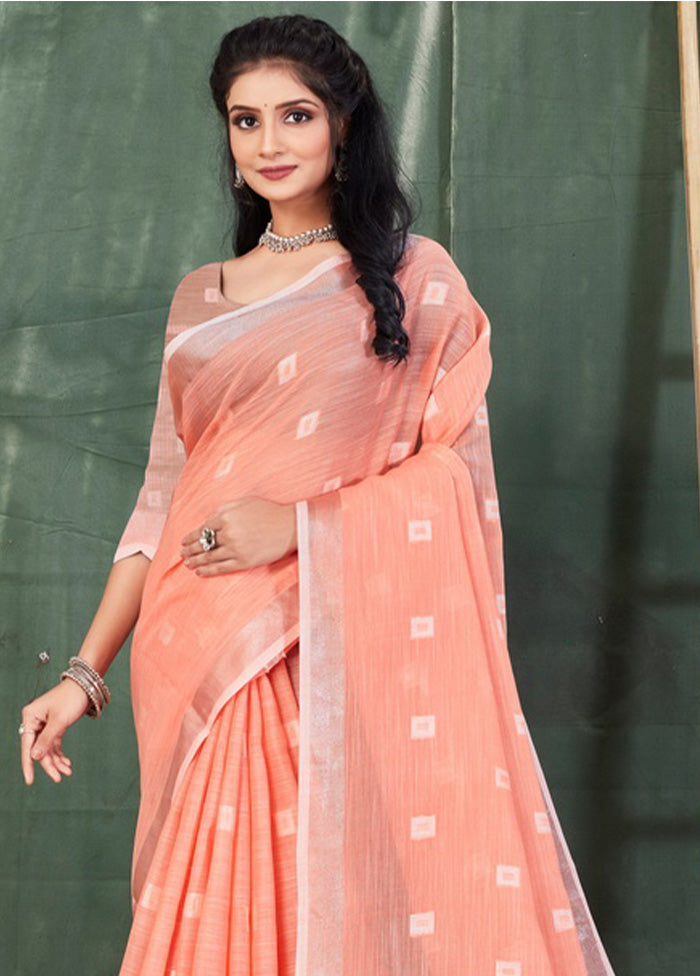 Peach Linen Silk Saree With Blouse Piece - Indian Silk House Agencies