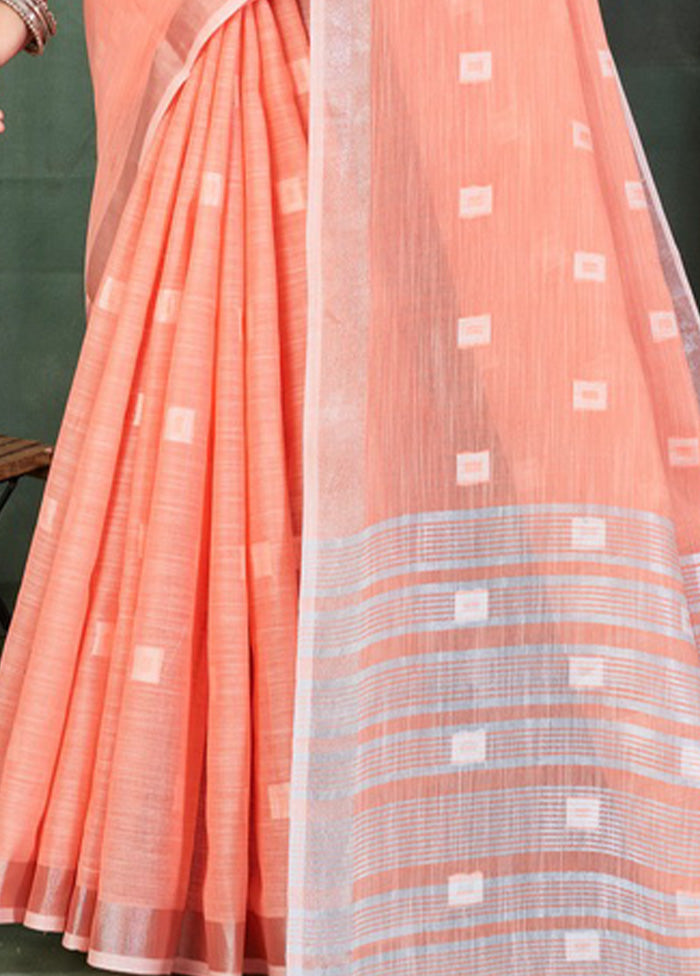 Peach Linen Silk Saree With Blouse Piece - Indian Silk House Agencies