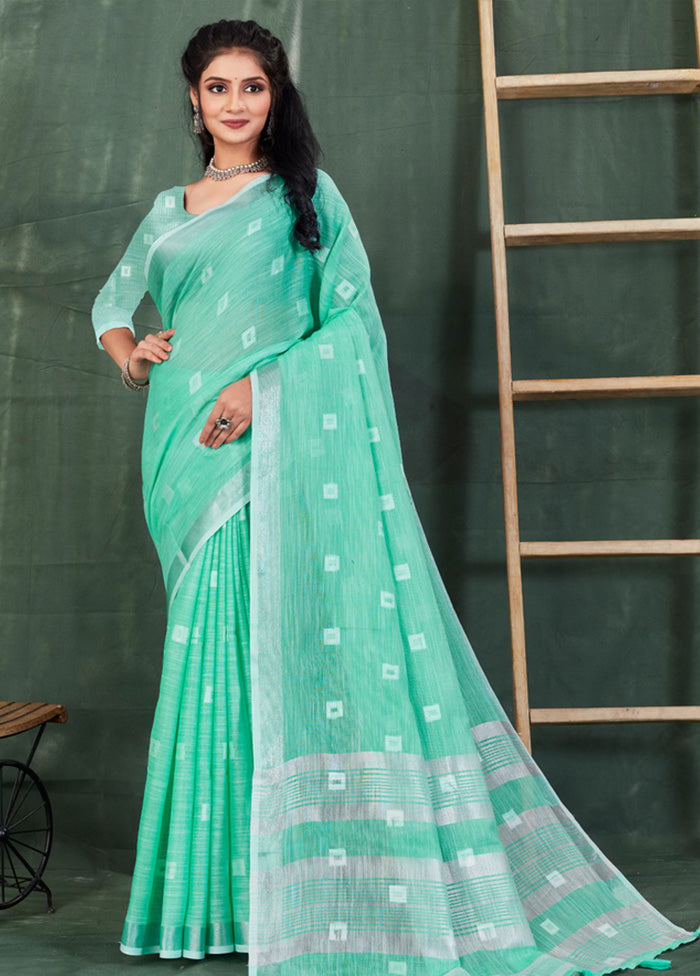 Sea Green Linen Silk Saree With Blouse Piece - Indian Silk House Agencies