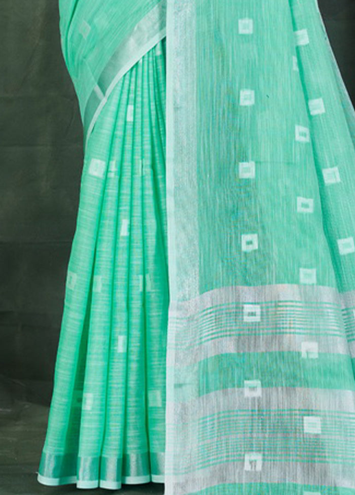 Sea Green Linen Silk Saree With Blouse Piece - Indian Silk House Agencies