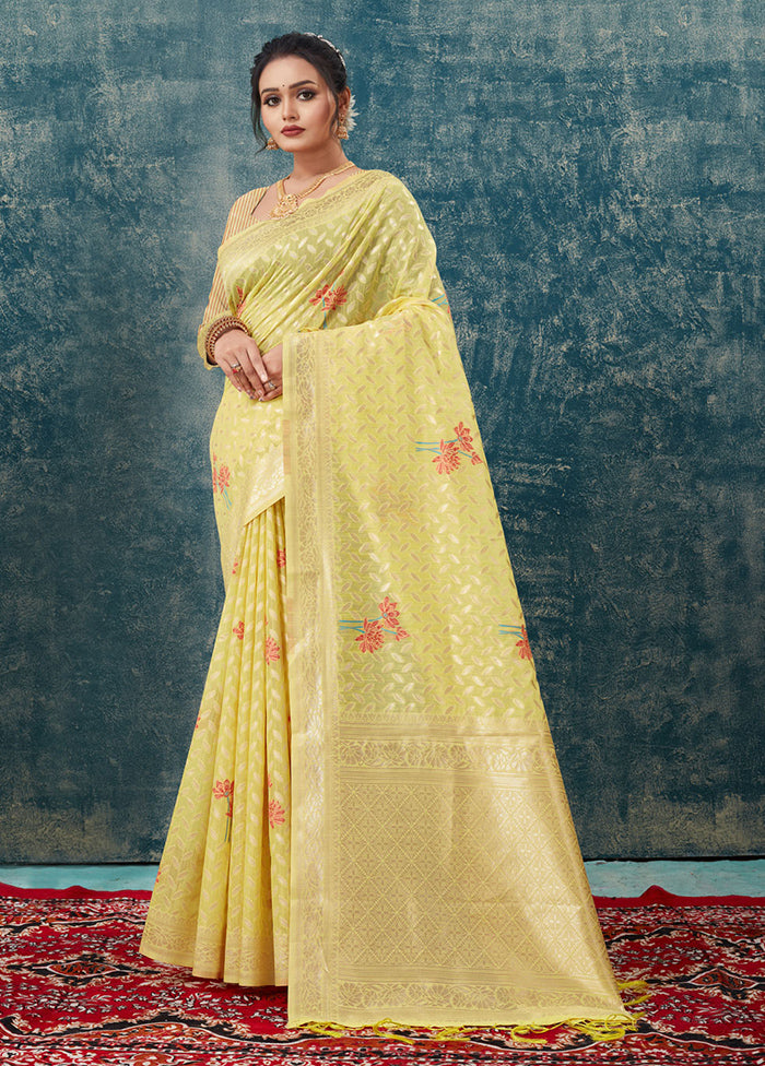 Yellow Kota Cotton Saree With Blouse Piece - Indian Silk House Agencies