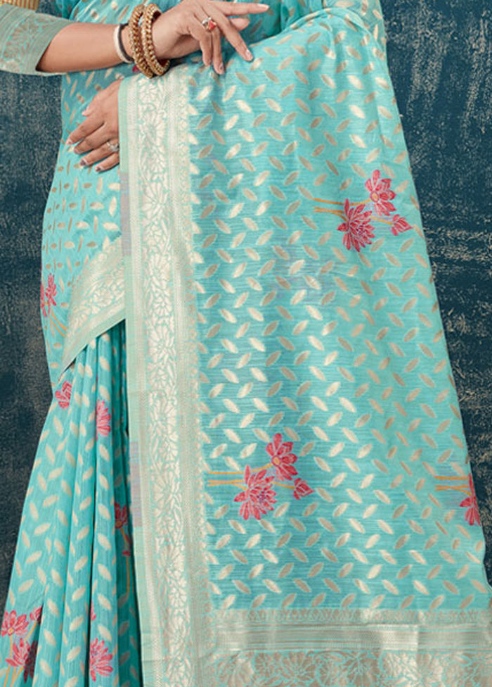 Sky Blue Kota Cotton Saree With Blouse Piece - Indian Silk House Agencies