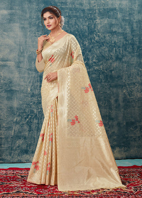 Cream Kota Cotton Saree With Blouse Piece - Indian Silk House Agencies