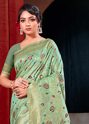 Sea Green Spun Silk Saree With Blouse Piece - Indian Silk House Agencies