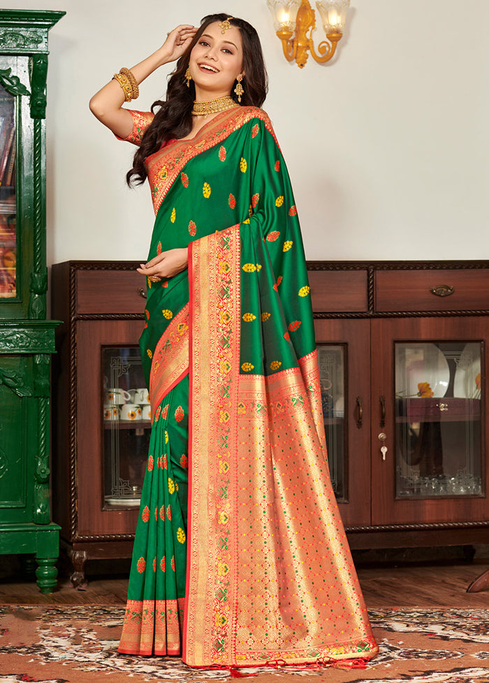 Green Spun Silk Saree With Blouse Piece - Indian Silk House Agencies