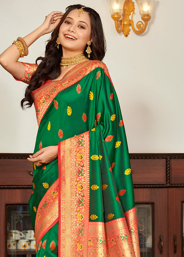 Green Spun Silk Saree With Blouse Piece - Indian Silk House Agencies